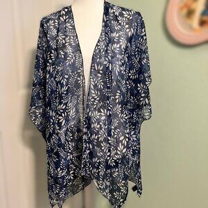 LVS Collections Shrug, Blue Leaf Print, One Size